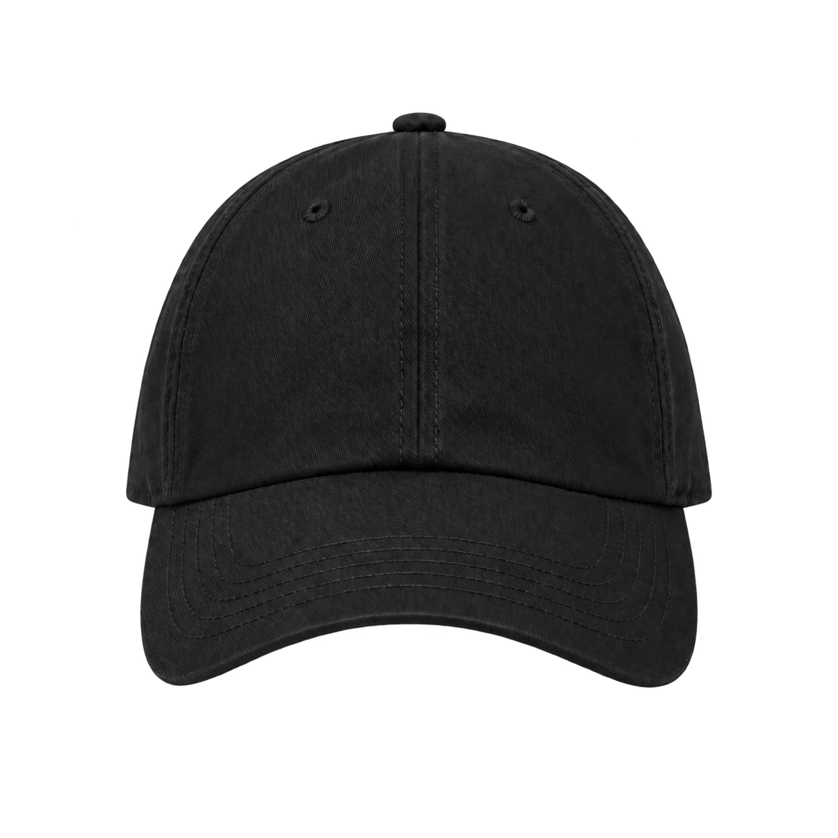 Blank black baseball cap on a pure white studio background