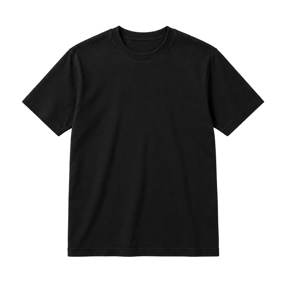 Blank black cotton crew-neck t-shirt on a pure white studio background