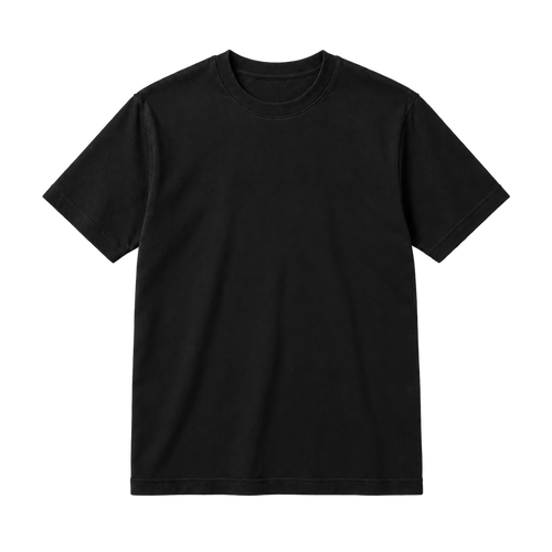 Blank black cotton crew-neck t-shirt on a pure white studio background