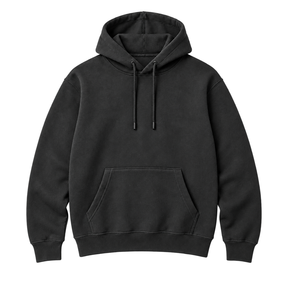 Blank charcoal pullover hoodie on a pure white studio background