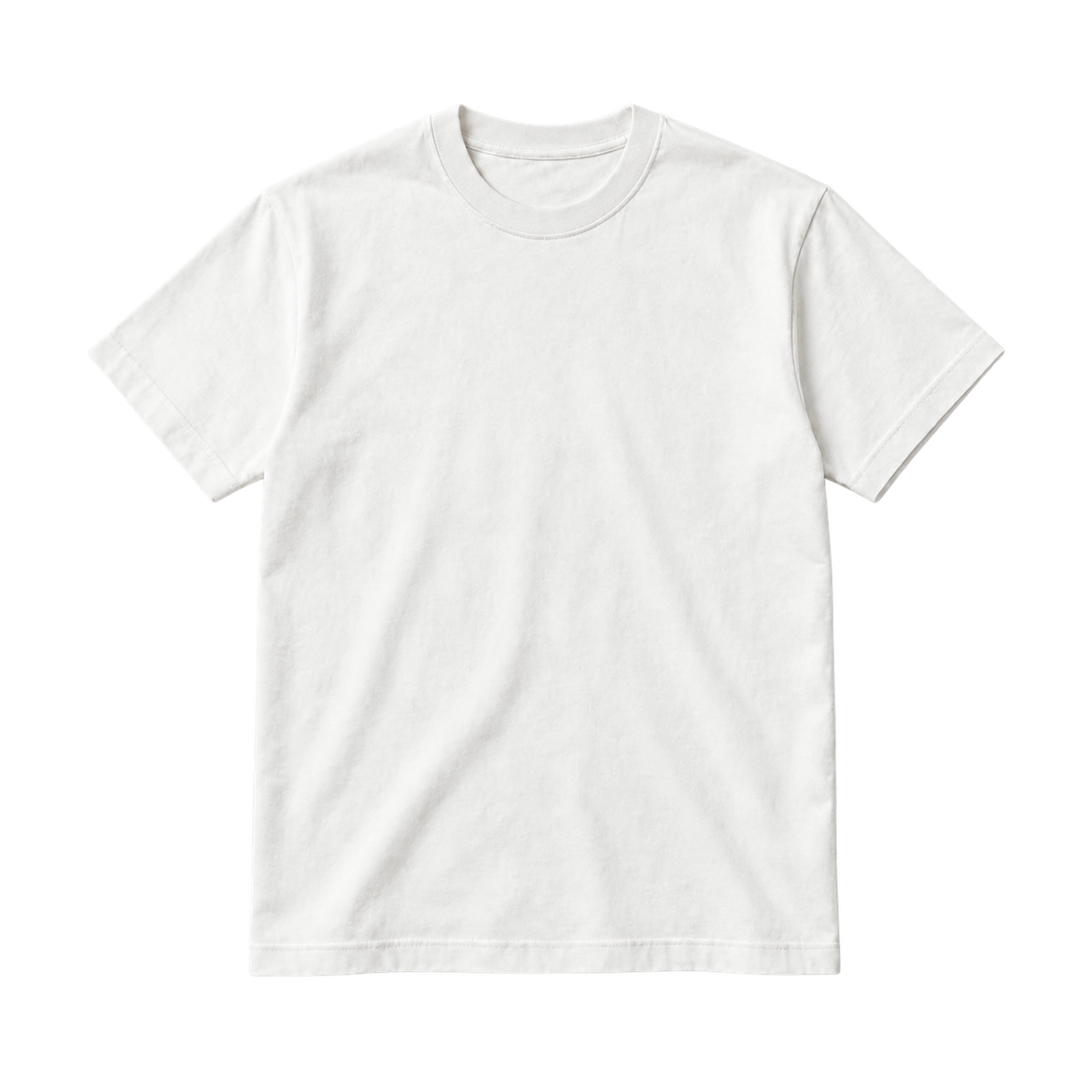 Blank natural white cotton crew-neck t-shirt on a pure white studio background