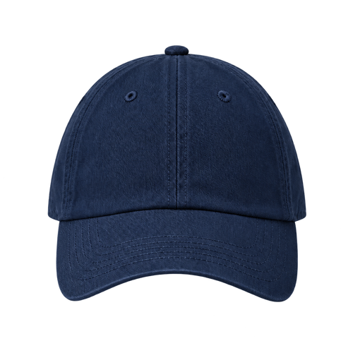 Blank navy blue baseball cap on a pure white studio background