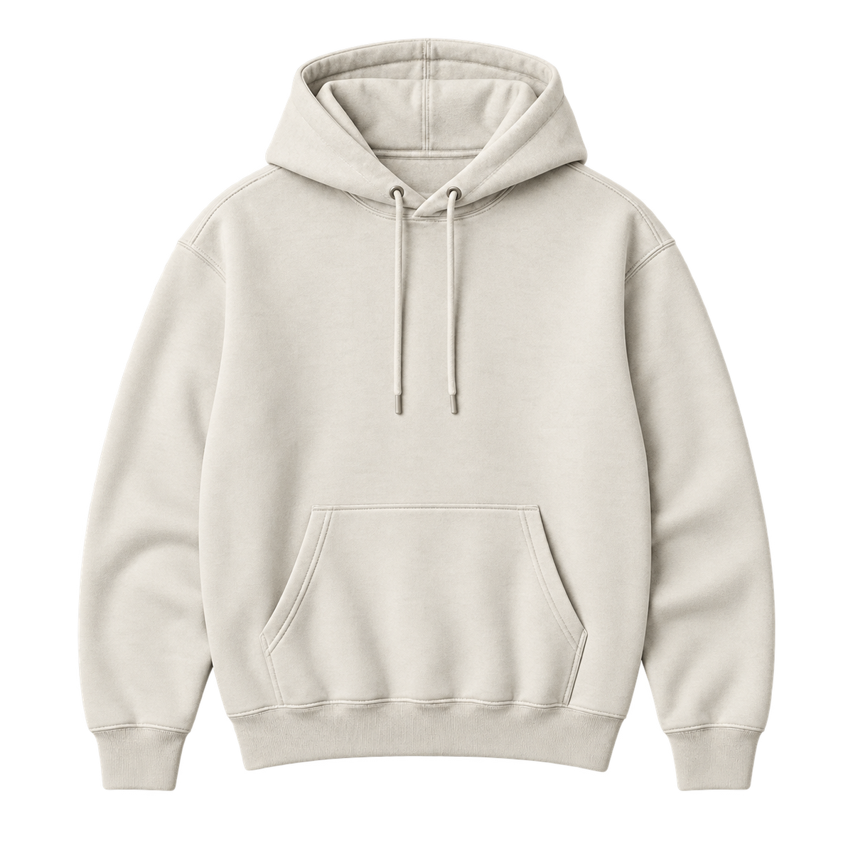 Blank oatmeal pullover hoodie on a pure white studio background